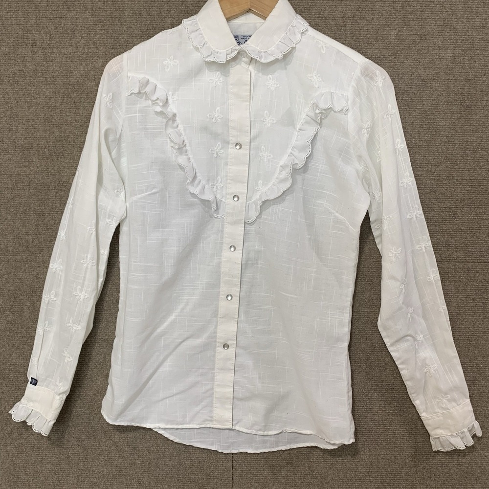 Vtg Rockmount Ranch Wear Pearl Snap Button Ruffle Western Shirt Prairiecore XS